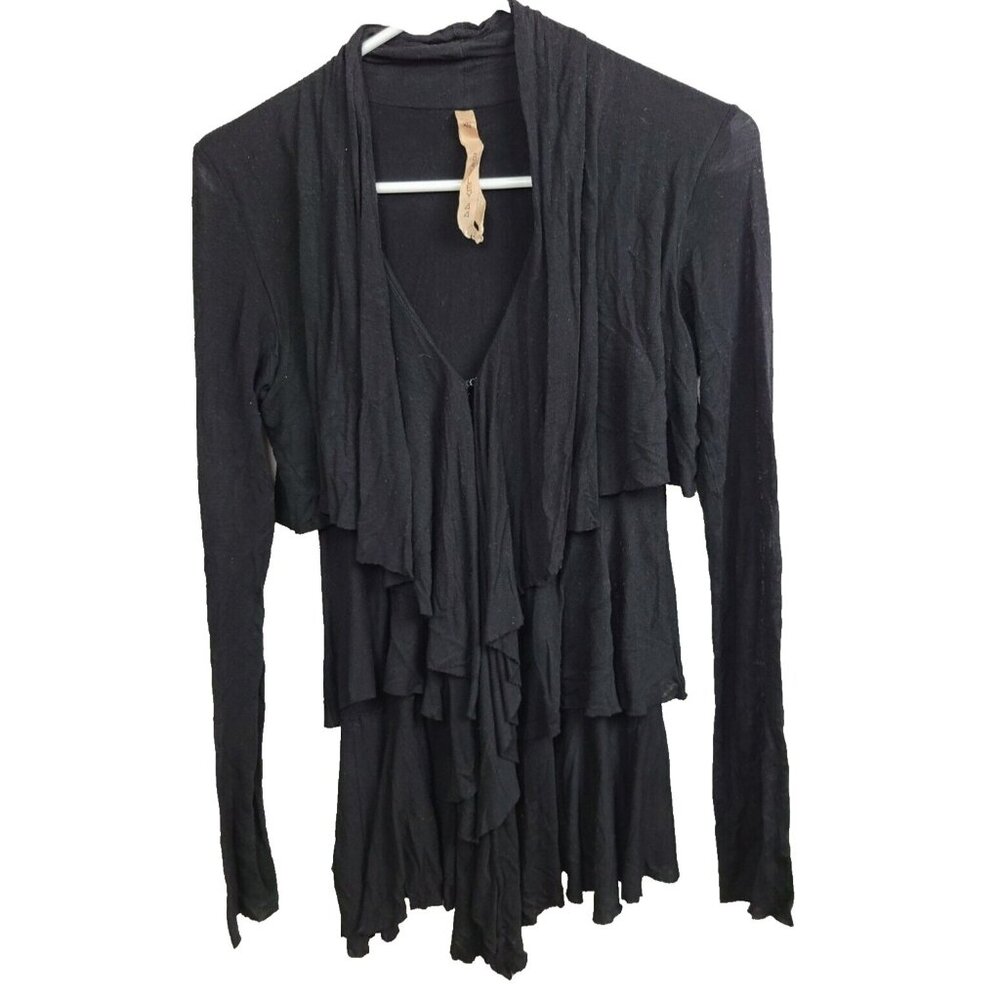 Bailey 44 Womens Cardigan XS Black Tiered Long Sleeve Jersey Raw Edge Whimsygoth